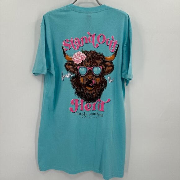 Simply Southern Short Sleeve T-Shirt sz L Aqua Blue Stand Out Herd Tee NWT - Picture 1 of 6